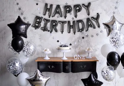Vista 4 de Letras de aluminio de 16 pulgadas con texto en inglés «Happy Birthday» de color negro para hombres, mujeres, niños, suministros de decoración