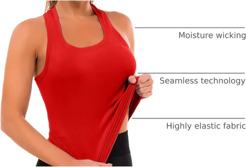 Vista 19 de MathCat Camisetas de entrenamiento para mujer, sin costuras, básicas, sin mangas, con espalda cruzada, atlética, yoga, correr, uso diario