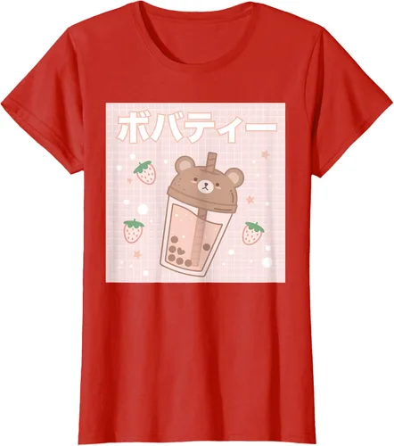 Vista 64 de Camiseta estética Kawaii con diseño de oso lindo y té con leche burbuja, talla S Blanco
