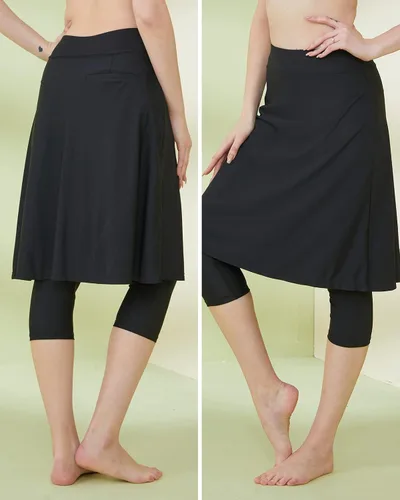 Vista 6 de HonourSex Falda de natación para mujer con leggings, falda de natación modesta con leggings, falda capri de natación