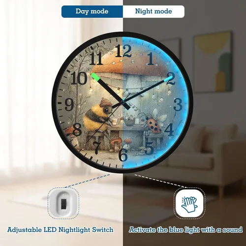 Vista 5 de Luminous Voice-Activated Clock Non-Ticking Silent Battery Operated Small Analog Clock Retro Bees 12 Inch for Office, Home, Bathroom, Kitchen