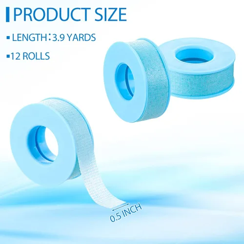 Vista 2 de Nuanchu 12 rollos de cinta de pestañas azul a granel, cinta adhesiva reutilizable de silicona para extensiones de pestañas para pieles sensibles