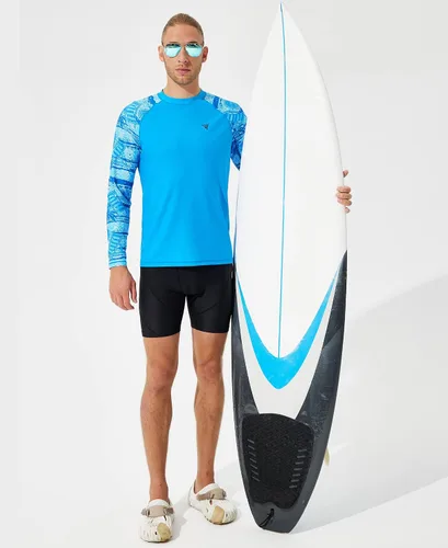 Vista 5 de YOVVI Camisetas de natación para hombre, protección contra erupciones UPF 50+, manga larga y corta, protección solar UV, camisas de verano