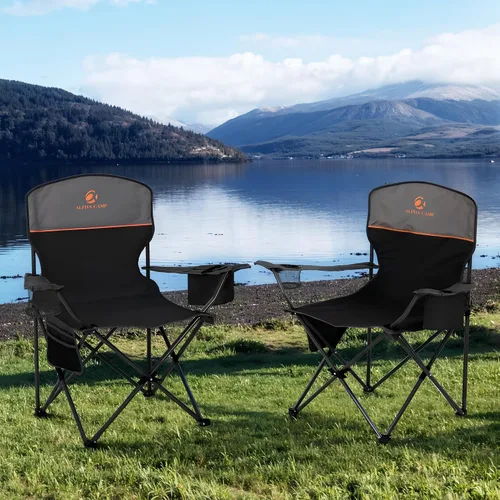 Vista 2 de HIGH POINT SPORTS Paquete de 2 Sillas de Camping Portátiles para Adultos, Silla de Campamento Plegable para Exteriores Sillas de Jardín Ligeras