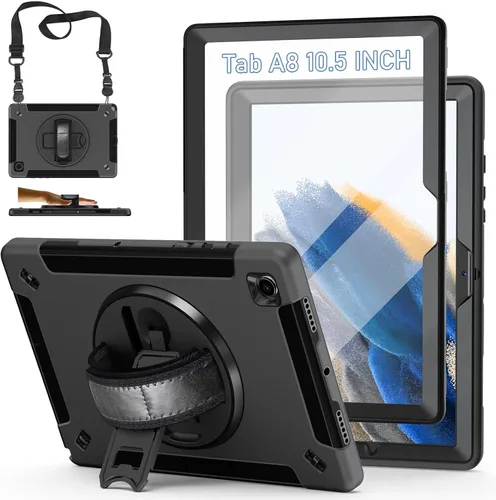 Vista 10 de Funda para Galaxy Tab Active 5 Pro 2025/4 Pro 2022/2019 de 10.1 Pulgadas: TPU con Soporte - Protector de Pantalla - Correa de Mano - Correa de Negro