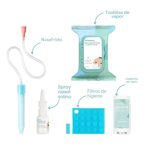 Vista 3 de Frida Juego de alivio del resfriado y la gripe para bebés, kit de alivio de la congestión, incluye el aspirador nasal NoseFrida NoseFrida Nasal