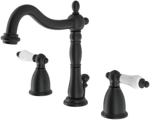 Vista 9 de Kingston Brass KB1978PL Heritage - Grifo de lavabo generalizado con mango de palanca de porcelana, níquel cepillado