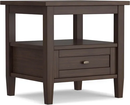 Vista 42 de SIMPLIHOME - Mesa lateral estrecha rectangular Warm Shaker, de madera maciza, de 14 pulgadas de ancho, estilo transicional, color negro, para sala