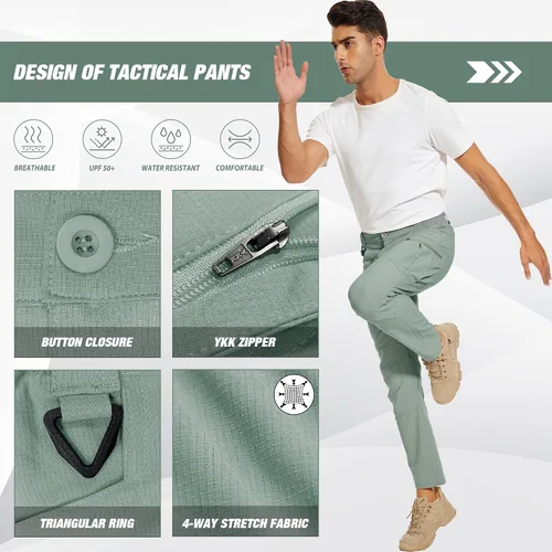 Vista 5 de Pantalones tácticos para hombre, resistentes al agua, pantalones de senderismo al aire libre, pantalones de trabajo ligeros Ripstop, 8 bolsillos