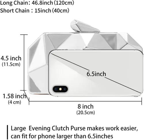 Vista 2 de Women Lattice Pattern Metal Evening Clutch Bag,Geometric Evening Clutch Purse Handbag With Chain Strap
