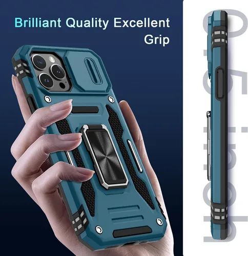 Vista 305 de DEERLAMN Funda para iPhone Xs Max con funda deslizante para cámara + protector de pantalla, soporte giratorio de anillo de grado militar a prueba