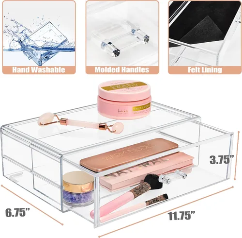 Vista 3 de Sorbus Cajones acrílicos apilables, 1 cajón de almacenamiento transparente para organizar paletas de maquillaje, accesorios para el cabello de uñas
