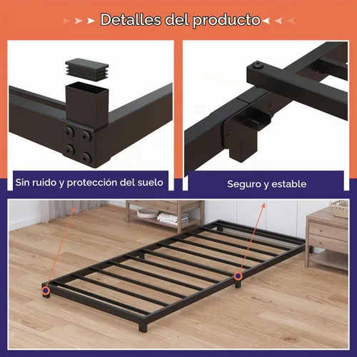 Vista 4 de Nailsong Marcos de cama individual de 4 pulgadas de perfil bajo, base de cama individual con plataforma sin necesidad de somier, metal resistente