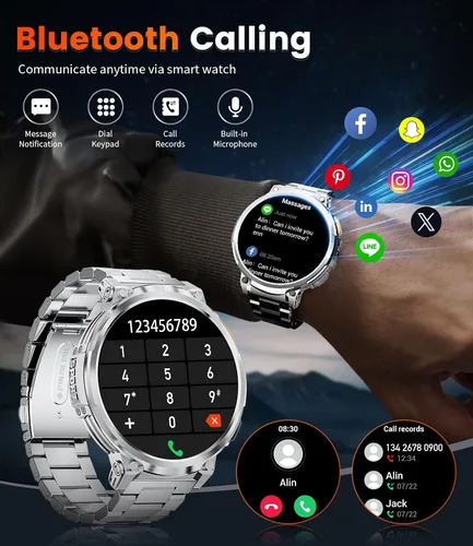 Vista 5 de ESFOE Relojes inteligentes de pantalla grande de 1.85 pulgadas para hombre, compatibles con iOS Android, linterna LED, batería grande de 730 mAh