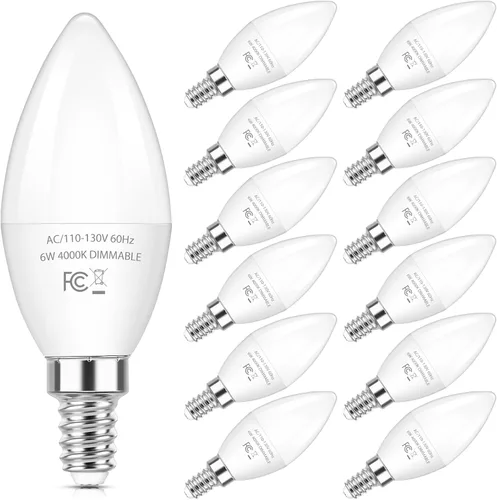 Vista 10 de Brightever Bombillas LED E12 regulables, bombillas equivalentes a 60 W, bombillas LED de araña de 6 W, blanco cálido de 2700 K, bombillas LED
