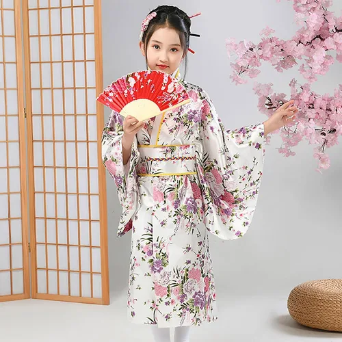 Vista 4 de Vestido de bebé para niña, traje tradicional japonés, ropa de verano, kimono floral, ropa de verano