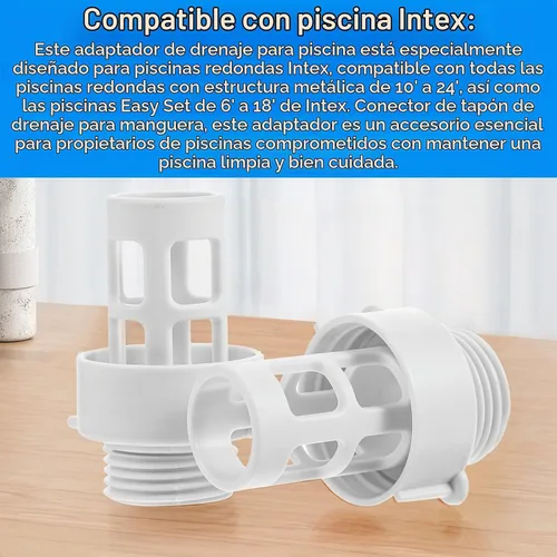 Vista 3 de Grevosea Paquete de 2 conectores de drenaje de piscina, conector de tapón de drenaje de manguera de jardín 10184 para piscinas redondas Intex