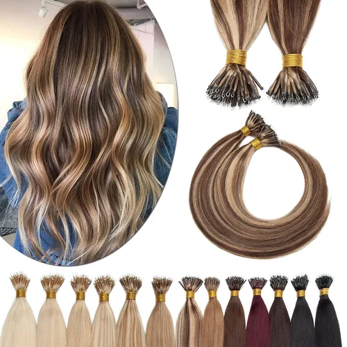Vista 57 de SEGO Extensiones de cabello humano con micro cuentas, extensiones de cabello humano con micro bucle, lacio, natural, fusión fría, 1.76 oz/paquete