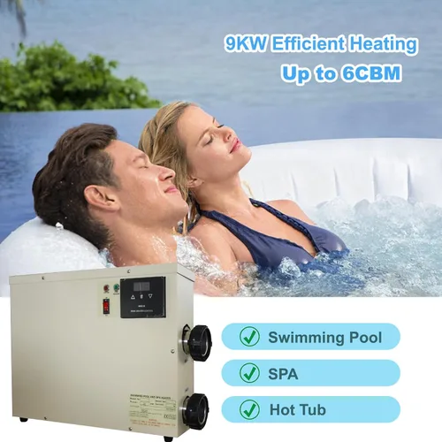 Vista 2 de Calentador de piscina 9KW 220V Termostato eléctrico de piscina, pantalla táctil digital, calentador de agua de piscina de bajo consumo para spas