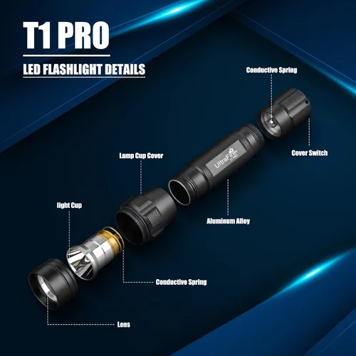 Vista 5 de ULTRAFIRE Linterna táctica con funda, linterna LED de 1000 lúmenes altos con soporte para cinturón, 3 modos brillantes de policía linternas