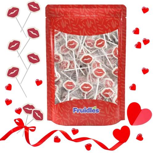 Vista 5 de Fruidles Piruleta de tatuaje de labios rojos de San Valentín, 1 libra, piruleta en forma de labio blanco con labios rojos, caramelo envuelto