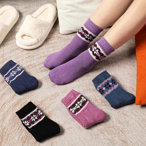 Vista 6 de 5 pares de calcetines de lana cálidos y acogedores para mujer, calcetines vintage lindos de invierno, regalos de punto grueso súper suaves, 38
