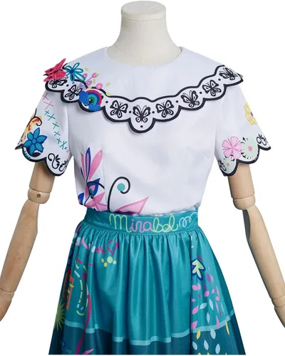 Vista 4 de Disfraz de bordado floral para mujer, vestido retro para adultos, vestido grande con vuelo, camisa de cosplay con lentes y aretes