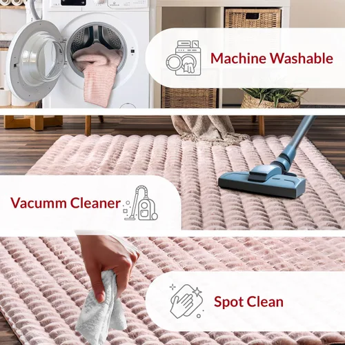 Vista 5 de nuLOOM Alfombra de Área de Felpa Acogedora de 5' x 8', Lavable a Máquina, Antideslizante, Alfombra Shag Suave y Esponjosa para Sala de Estar, Rubor