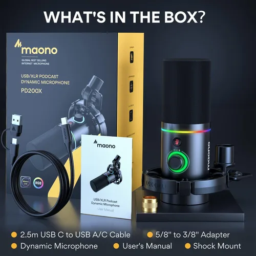 Vista 9 de MAONO PD200X Micrófono dinámico con brazo de brazo BA37: paquete de micrófono para podcast Studio Streaming Grabación Vocal PD200X+BA37 Negro+XLR180