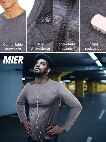 Vista 6 de MIER X-Sofort - Camisetas de manga larga para hombre, ligeras, súper suaves, atléticas, cuello redondo, para correr, descansar, entrenamiento casual