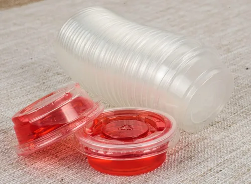 Vista 4 de Golden Apple Vasos transparentes de polipropileno de 0.5 onzas con tapas, vasos de plástico desechables para condimentos, tazas de salsa resistentes