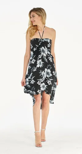 Vista 4 de Vestido halter hawaiano Luau halter con estampado floral para mujer en flor