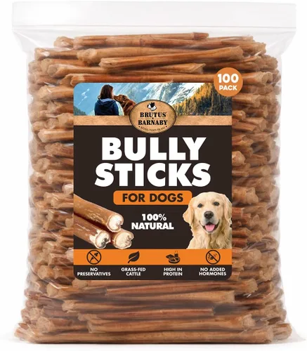 Vista 11 de BRUTUS & BARNABY Bully Sticks para Perros, 6" – Bajo a Sin Olor, Alimentados con Pasto, Masticables Sin Cuero Crudo para Masticadores Agresivos