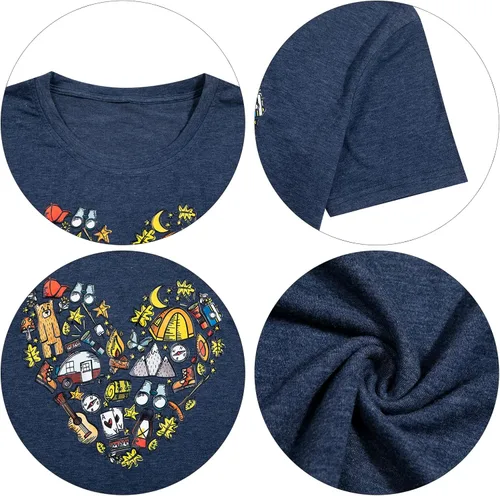 Vista 5 de FASHGL Camiseta de senderismo para mujer, divertida camiseta gráfica de montaña, linda camiseta de regalo para cámper, camisas casuales de vacaciones