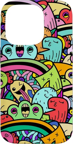 Vista 16 de iPhone 13 Monster Doodle Street Art Pattern, divertido estuche de estilo urbano