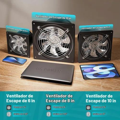 Vista 2 de HG Power Ventilador de escape de 15.2 cm con interruptor, potente ventilador de escape de cocina con amortiguador, ventiladores de escape de ventana