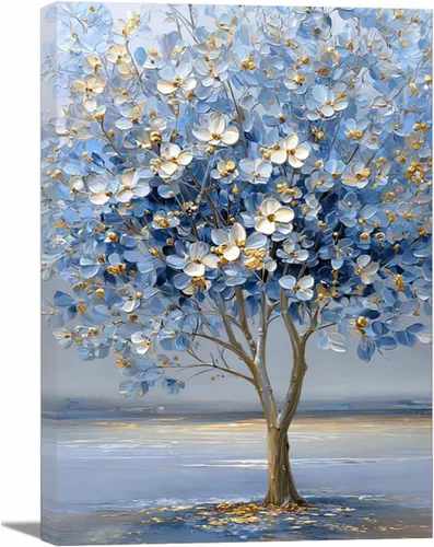 Vista 28 de VOCBAN Tree of Life Wall Art The Picture Artwork Canvas Prints Tree Pictures Poster Retro Artwork for Bedroom Living Room Home Decoration(blue blue