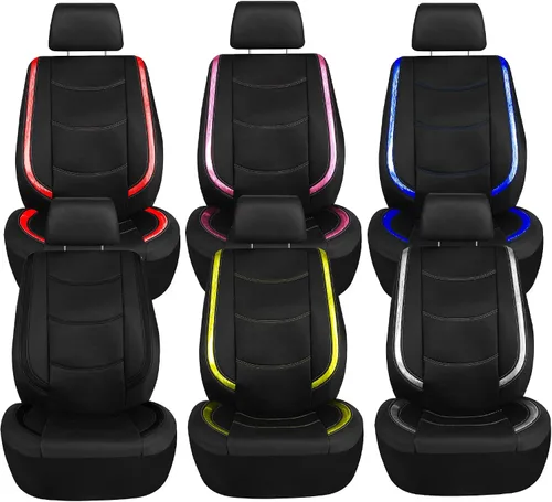 Vista 6 de FH Group - Juego completo de fundas para asientos de auto de cuero sintético, ajuste universal, para asientos frontales con respaldo bajo, Rosa