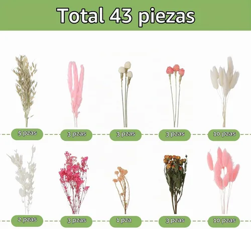 Vista 3 de DIY - Juego de flores secas naturales a granel, color rosa