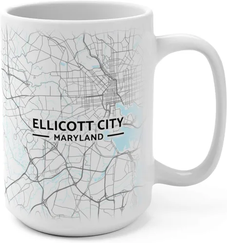 Vista 4 de Ellicott City - Taza, diseño de mapa de Maryland, Casual, Blanco