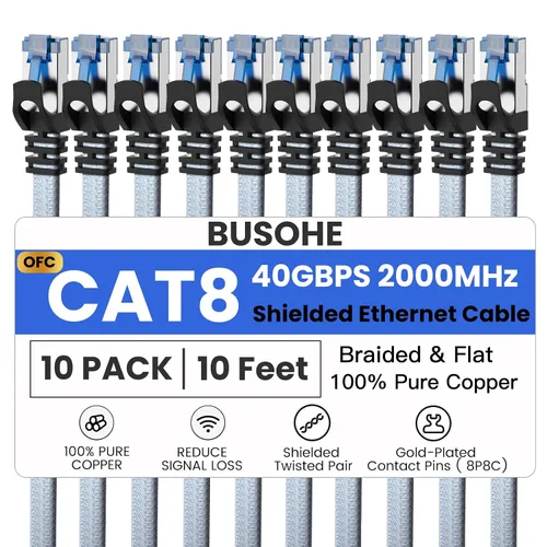 Vista 8 de BUSOHE Cable Ethernet Cat 8 de 1,5 pies, cable RJ45 trenzado de nailon