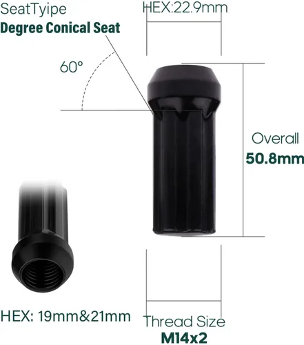 Vista 2 de SCITOO Tuercas estriadas M14x2 para Ford Excursion 2000-2002 32 piezas + 2 llaves tuercas negras para rueda de extremo cerrado para Ford F-250