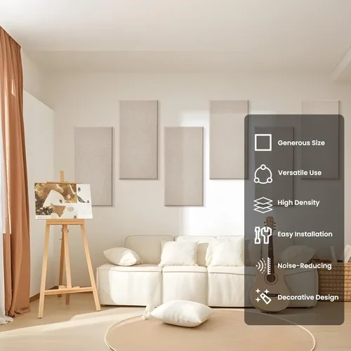 Vista 7 de 6 paneles acústicos, grandes paneles de pared insonorizados, paneles profesionales de fibra de vidrio que absorben el sonido, paneles de espuma a