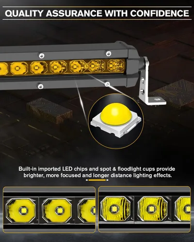 Vista 3 de CO LIGHT - Barra de luz LED curvada de 20 pulgadas, diseño delgado de fila única de 9720 lm, luz amarilla antiniebla para todoterreno, ATV, camión