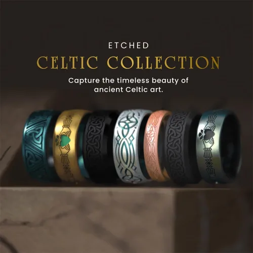 Vista 8 de Enso Rings Anillo de silicona grabado de la colección Celtic - Diseño cómodo y flexible Claddagh - Oro Antiguo/Dragón