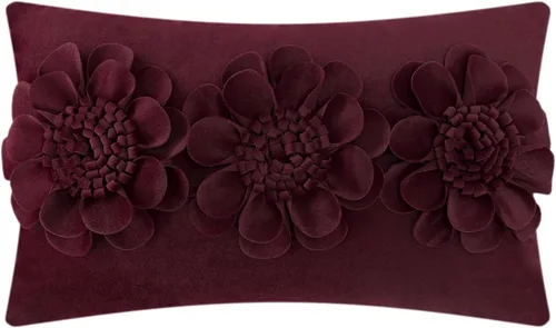 Vista 12 de JWH - Funda de almohada de flores 3D, terciopelo, rosa brillante, 12 x 20 pulgadas Acento decorativo de girasol, diseño floral lumbar, cama