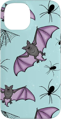 Vista 4 de iPhone 16 lindo vampiro murciélago decoración de Halloween para niñas púrpura y menta caso