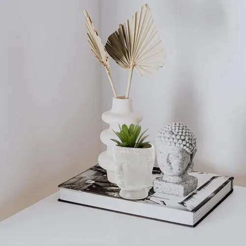 Vista 8 de Happyyami Maceta de cerámica para plantas de interior, diseño de estatua de Buda para decoración del hogar, 1 ud