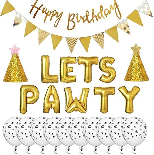 Vista 7 de Suministros para fiesta de cumpleaños de perro y gato, globos con estampado de patas, globos de lentejuelas, pancarta de feliz cumpleaños Azul