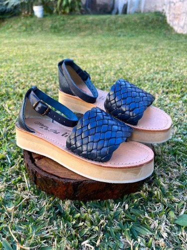 Vista 9 de Mexico en la Piel Sandalias Huarache de plataforma de cuero hechas a mano para mujer